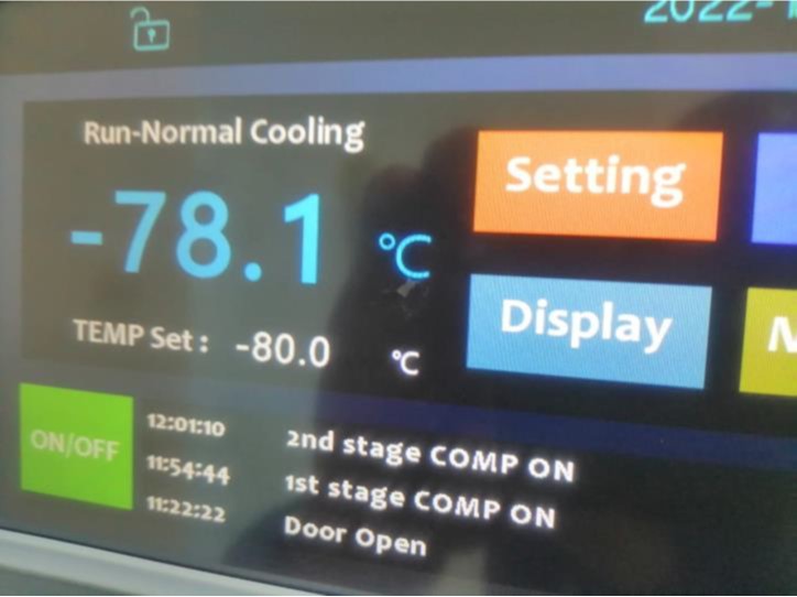 Fig.1: Display Screen of a Powered UCC Freezer